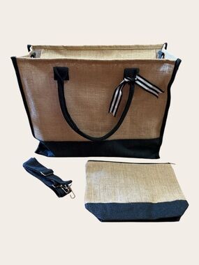 Jute Burlap 3 Piece Tote Bag Set